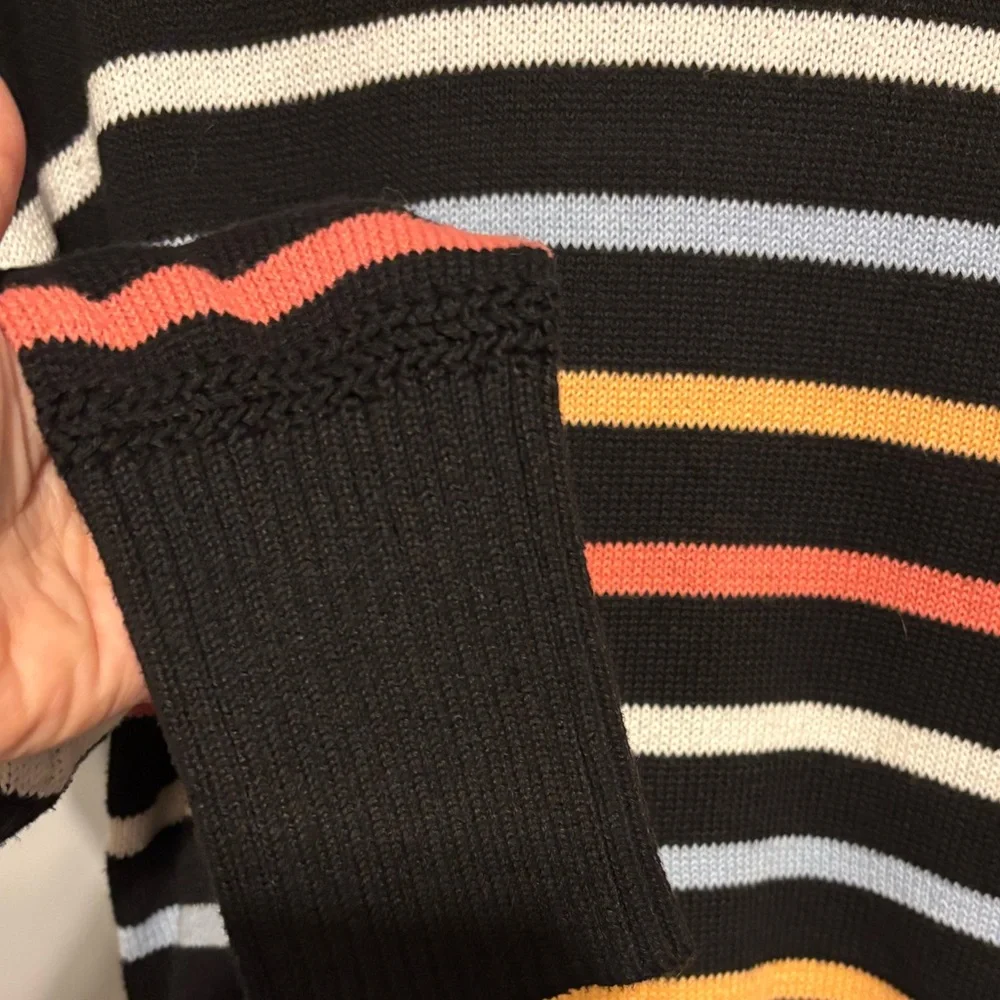 Joie Women's Sweater Mock Neck Black with Multi Colored Stripes Size‎ Small EUC